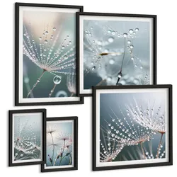 BILDER SET 5er Set - 50x50 cm & 20x30 cm & 40x60 cm Schwarzer Rahmen - Lineare abstrakte Motive