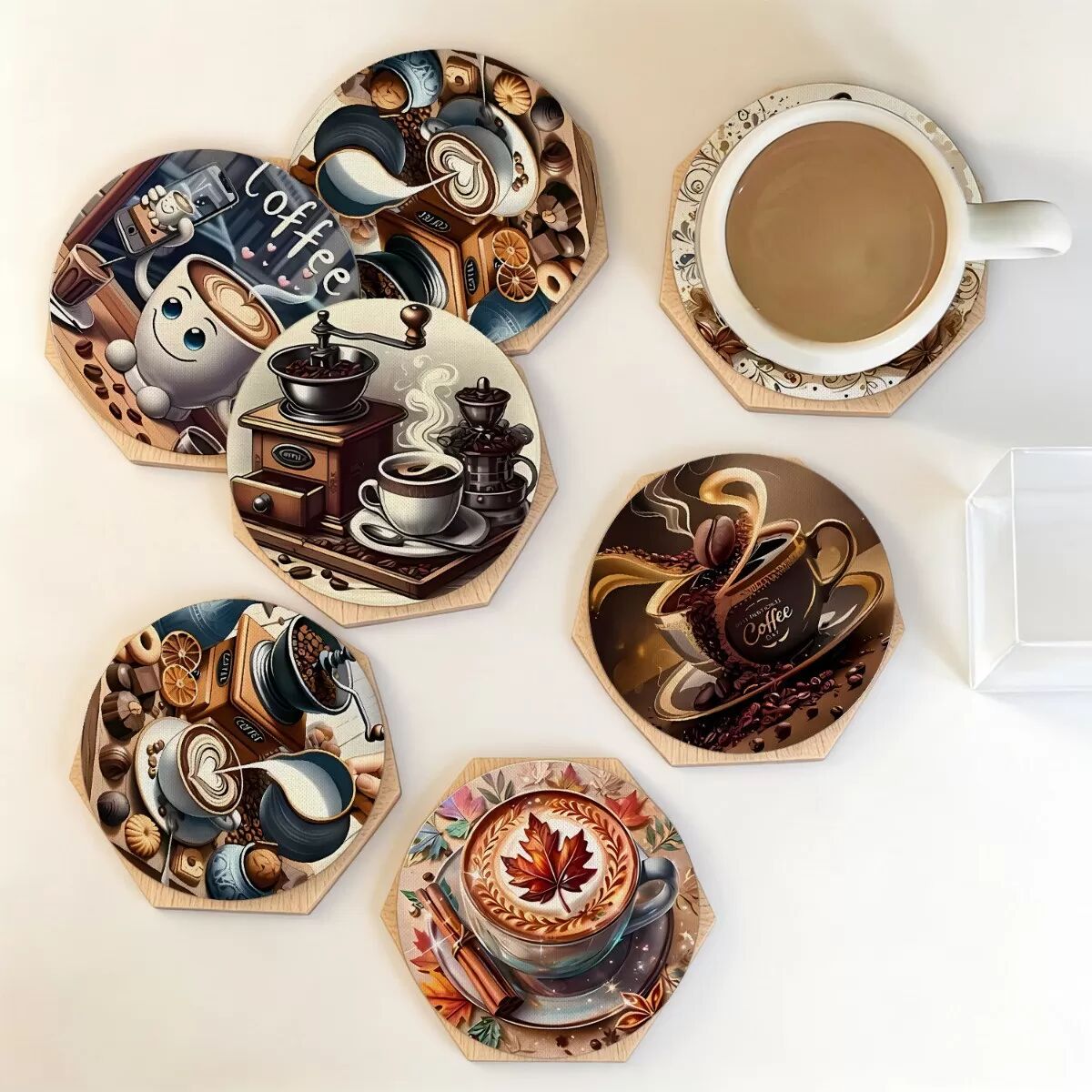 INF 4er-Set Hitzebeständige, Rutschfeste Kaffeetassenuntersetzer, Getränkematten aus Polyester