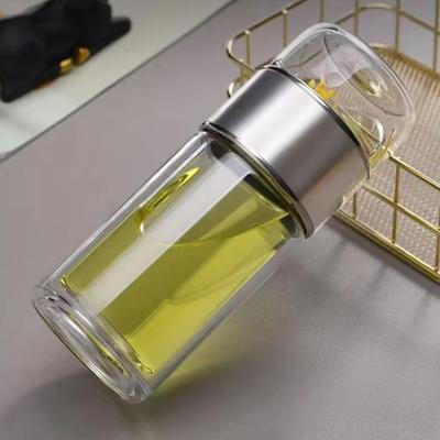 Universal Stock Double Wall Glass Tea Infuser Bottle With Borosilicate Glass Tea Filter silver