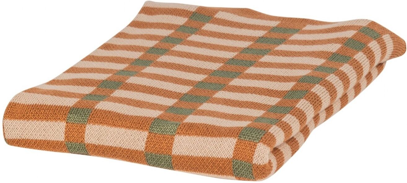 Plaid en coton à carreaux vert/orange 170x130 cm - Vola