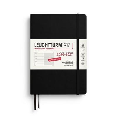 Wochenkalender & Notizbuch Medium (A5) 2027, 18 Monate, Schwarz, Deutsch