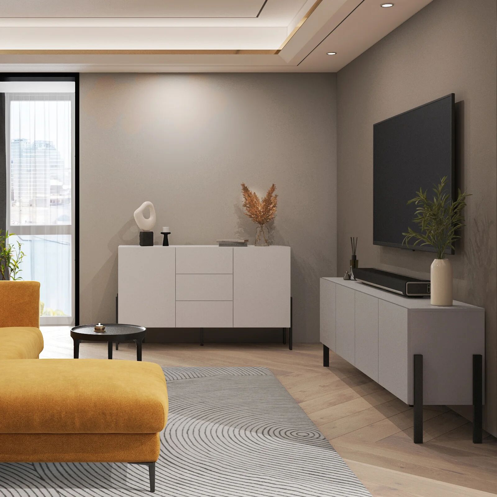 garneroarredamenti Mobile TV 200x70h cm 4 ante moderno beige cashmere Simple