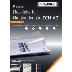 LMG Bindefolien Premium, klar-transparent, 180 mic, 0.18 mm stark, aus hitzebeständigem PET, A3, 100 Stück