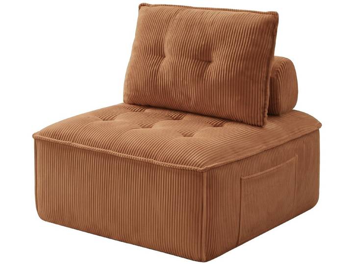 GLP Sofa Sofamodul Cordstoff/Teddyfleece 84x84 cm, Bodensofa ohne Montage, Komprimiertes Sofa, Einzelmodul, Seitentasche, Rutschfeste Unterseite
