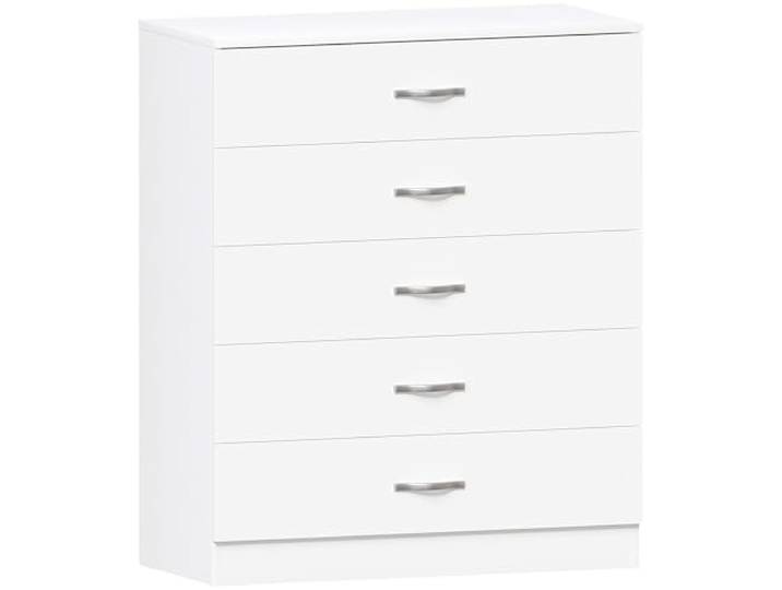 Vida Designs Riano Kommode mit 5 Schubladen Weiß 90 H x 75 B x 36 T cm Platzsparend Schubladenstütze gegen Durchbiegen Metallgriffe Leichtgängige Schubladenführungen Schlafzimmermöbel