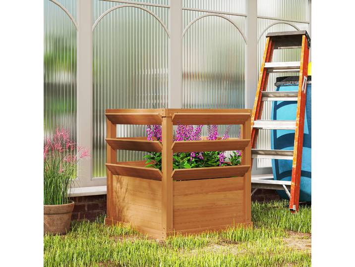 Outsunny Jardinière Bois avec Treillis 65x65x73cm Marron Clair