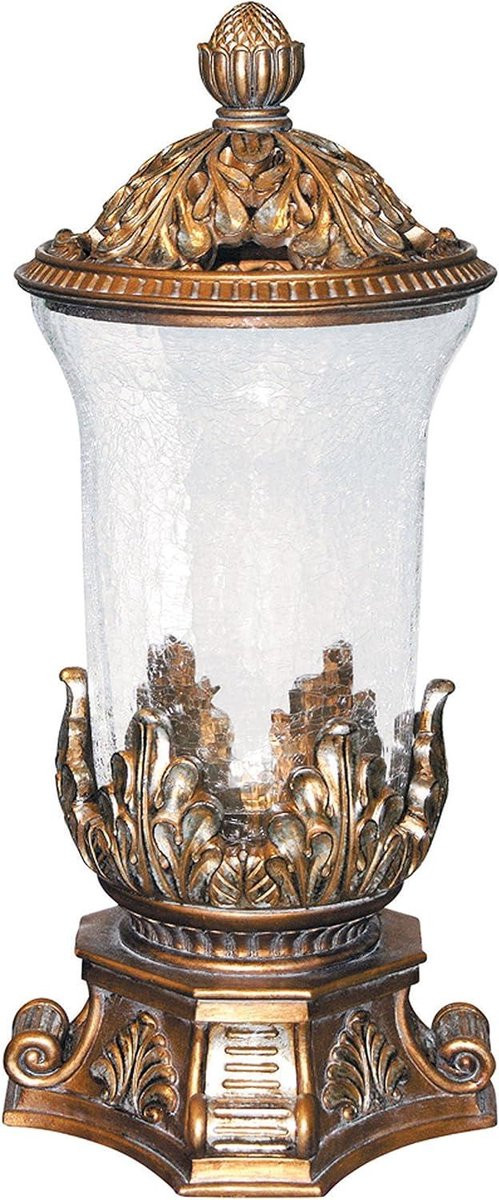 Bronskleurige decoratieve vaas met deksel en handgeschilderd design, Hoogte: 41 cm
