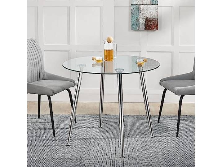 [en.casa] Esstisch Humppila Küchentisch rund 80 x 75 cm Glastisch für 4 Personen Wohnzimmertisch mit Stahlbeinen Chromfarben