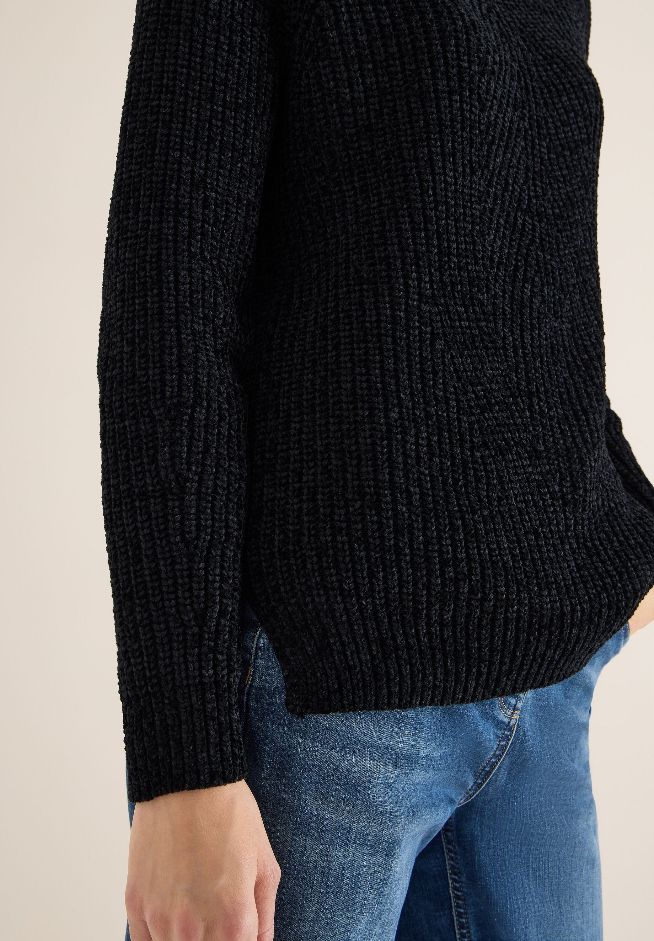 Stehkragenpullover CECIL, Damen, Gr. XL (44), schwarz, Strick, Obermaterial: 87% Polyester, 13% Baumwolle, unifarben, lässig geschnitten hüftbedeckend, Rundhals, Pullover Stehkragenpullover, mit feiner Struktur schwarz XL (44)