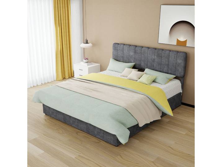 Lit Adulte Chambre 160x200 Cadre Velours Gris Métal Havrya