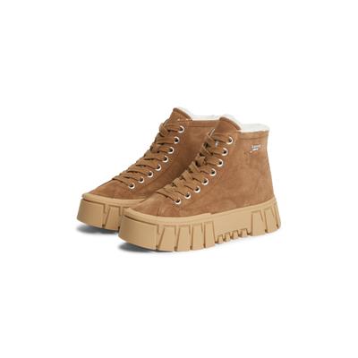 Winterboots TOMMY JEANS "TJW PLATFORM SNEAKER MC WL", Damen, Gr. 36, wärmend, braun (hellbraun), Veloursleder, unifarben, Basic, Schuhe Winterboots, Plateauboots mit seitlichem Schmucklogo, Topseller