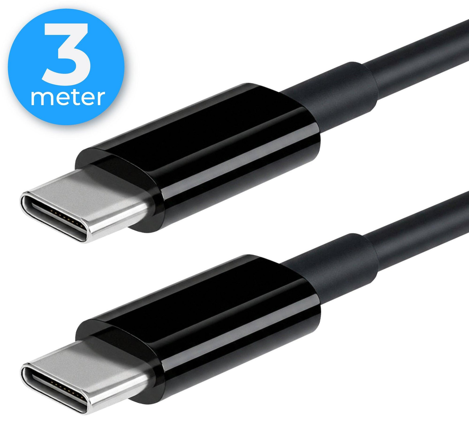 Nuvance USB-C naar USB-C kabel, 100W snellader met 480Mb/s dataoverdracht, 3 meter, Zwart