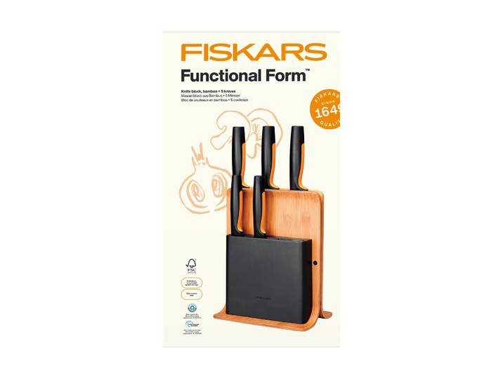 Fiskars Functional Form messenset met messenblok bamboe, 6 delig