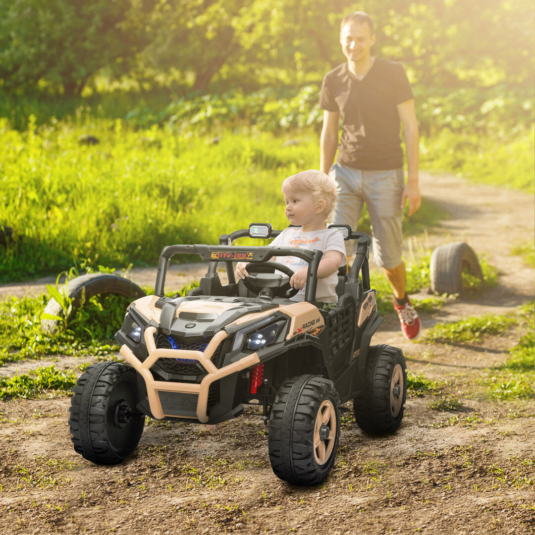 HOMCOM AIYAPLAY 2 Seater 24V Kids Electric Ride on Car w/ Remote Control Khaki 2