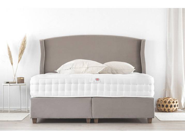 Boxspringbett PARIS 220x220 cm - verschiedene Farben und Bezüge verfügbar - konfigurierbar - mit Matratze - mit Kopfteil mit leichtem Bogen