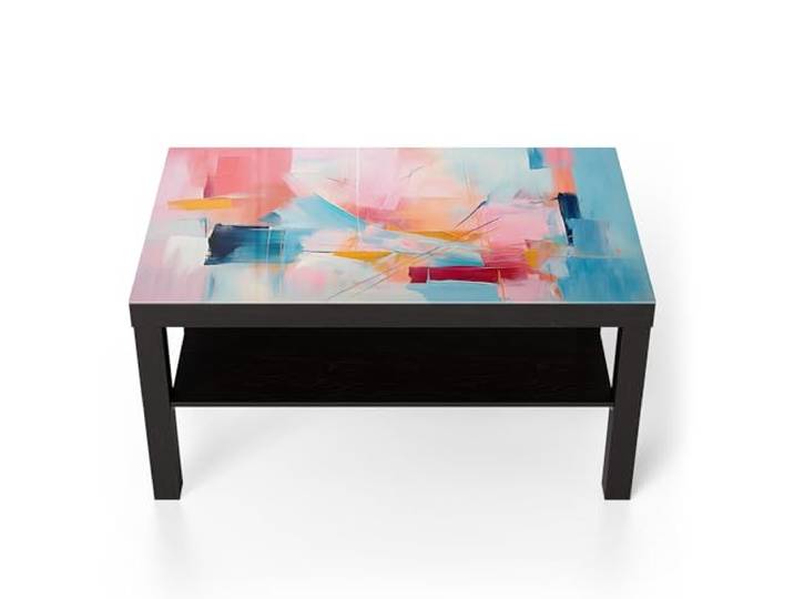 DEQORI Glastisch schwarz groß 90x50 cm Motiv Choreografie der Farben ausgefallener Beistelltisch aus Glas Hochglanz Couchtisch fürs Wohnzimmer moderner Couch Tisch mit Design