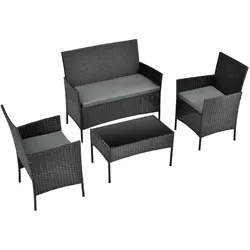 UAC Garten Lounge Set Polyrattan Gartenmöbel Set inkl. Sitzkissen, Gartensitzgruppe, Stahlgestell, Schwarz