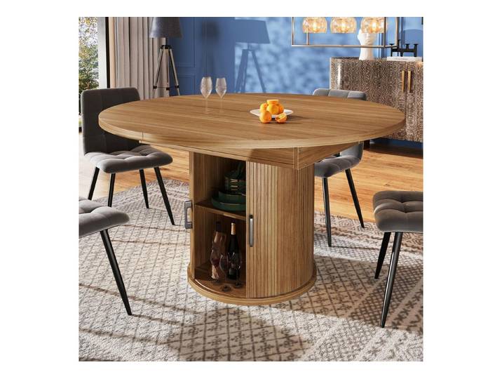 LuxusKollektion Esstisch Esstisch rund ausziehbar Stauraum 6 Personen Küche Walnut (1-St)