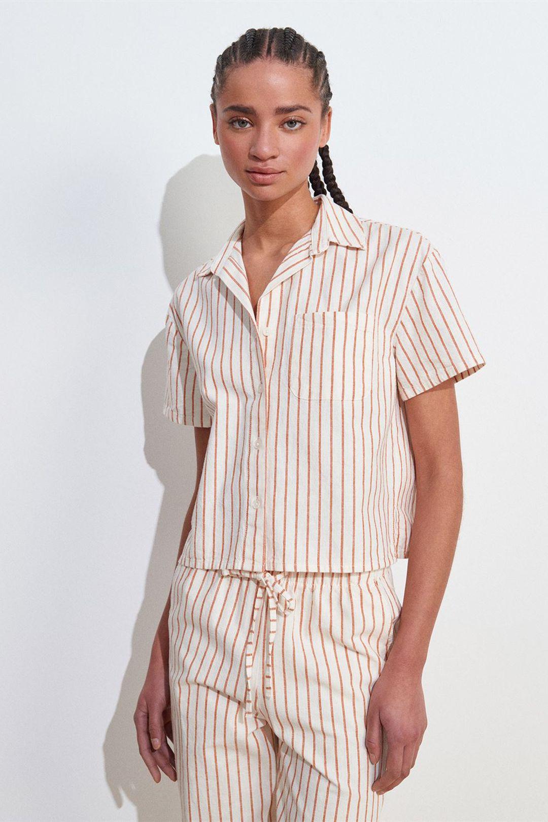 Dames Linnen Gemengde Korte Mouwen Shirt