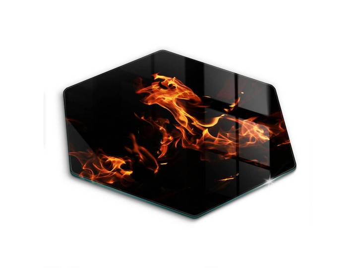 Wallfluent Glasplatte 40 cm Feuerflamme, Schwarz, Glas, Rund, 40x40 cm, Küchenzubehör, Schneidebretter
