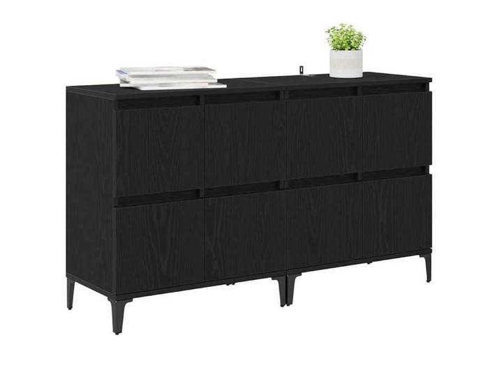 Buffet en bois d'ingénierie - - Chêne noir - 60x35x70 cm - 8 portes - Lot de 2 - Assemblage requis