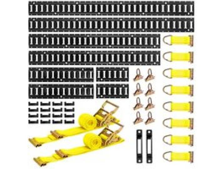 VEVOR Kit Rails Arrimage E-Track, 8 Rails (1,5 m + 1,2 m + 0,6 m + 0,3 m), 36 Accessoires dont 2 Sangles à Cliquet 8 Joints Toriques 8 Attaches D 2 Fentes Simples 16 Embouts, pour Fourgons Remorques