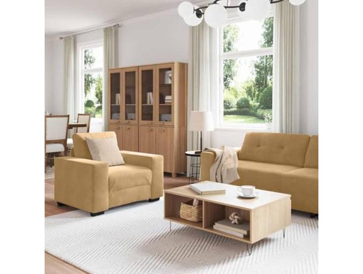 KTHLBRH Sofa-Set, 3-teilig, Samt, Braun, 221 x 80 x 80 cm Sessel, 2- und 3-Sitzer-Sofa, Metallrahmen, Schaumstoff, 6-Sitzer