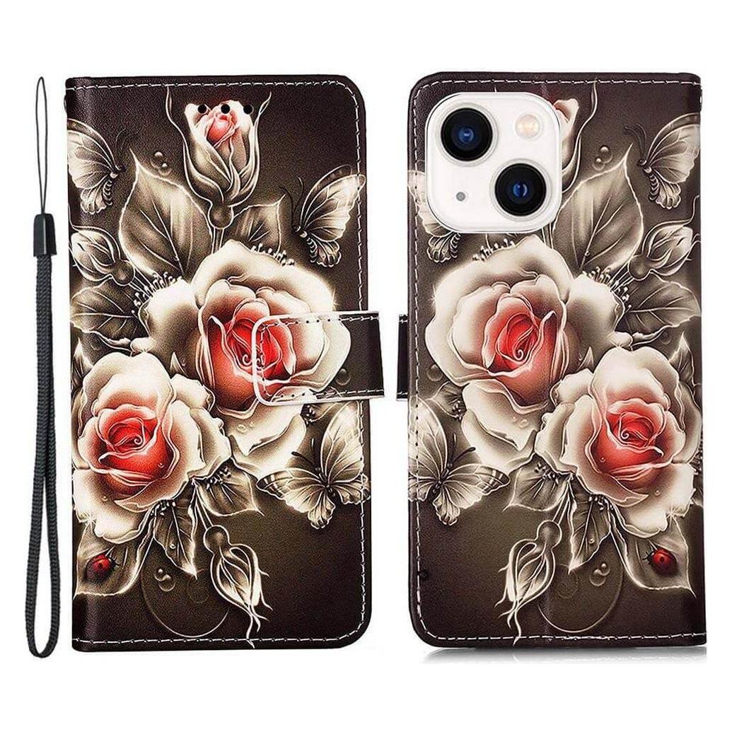 Cover-Discount iPhone 15 - Leder Etui Hülle Rosen (Apple iPhone 15) (660146905C)