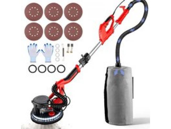 VEVOR Rotationswandschleifgerät 750W, klappbarer Gipskartonschleifer mit Teleskopgriff, variable Drehzahl 800–1750 U/min, Wandschleifer mit LED-Streifenleuchte und Staubbeutel