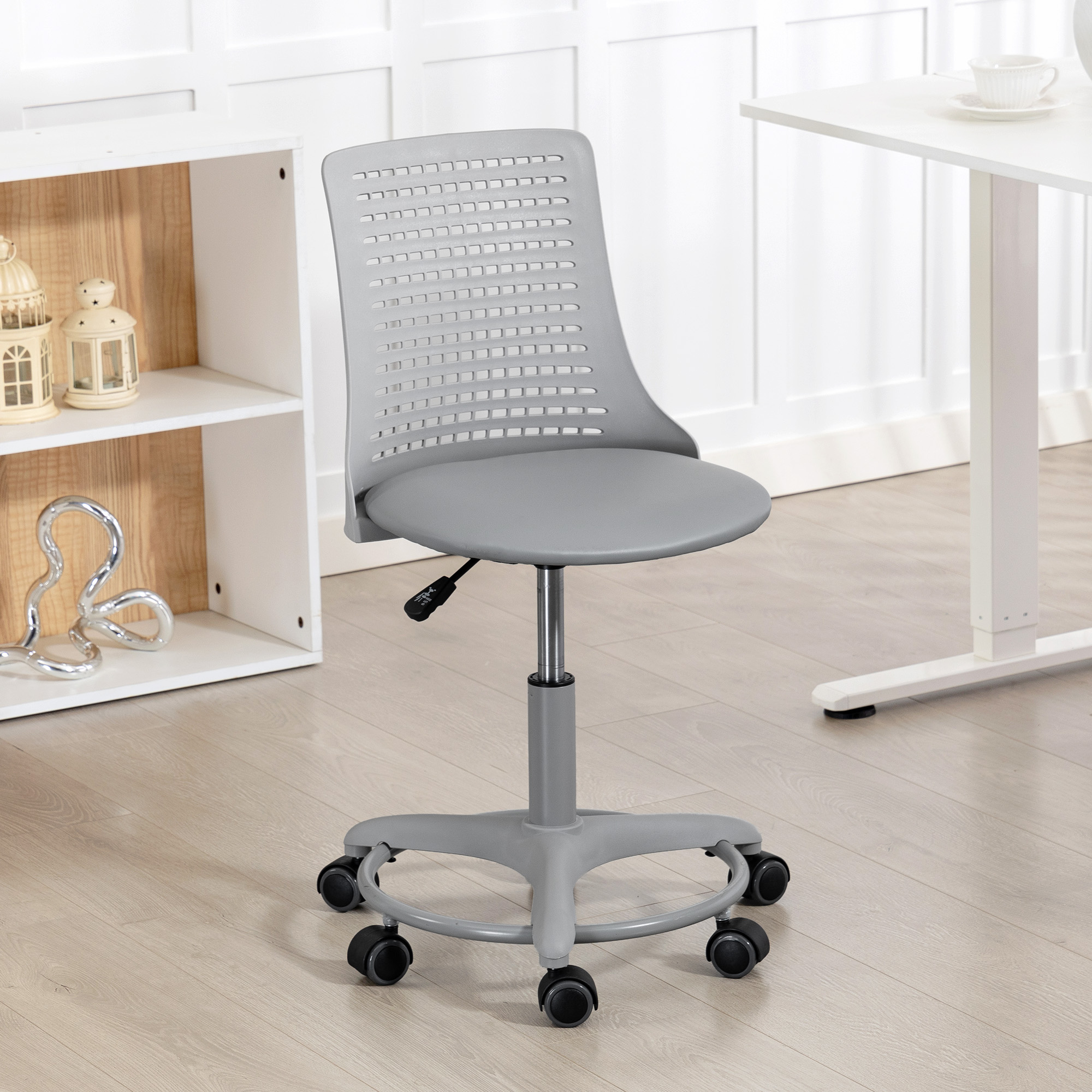 Homcom Sedia Girevole da Scrivania con Schienale forato e Altezza Regolabile, Sedia da Ufficio senza Braccioli, 43x42x86 cm, Grigio   Aosom Italy