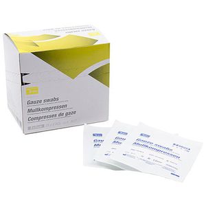 Teqler Mullkompressen 603875, aus Baumwolle, steril, mit Falzkanten, 8-lagig, 5 x 5 cm, 50 Stück