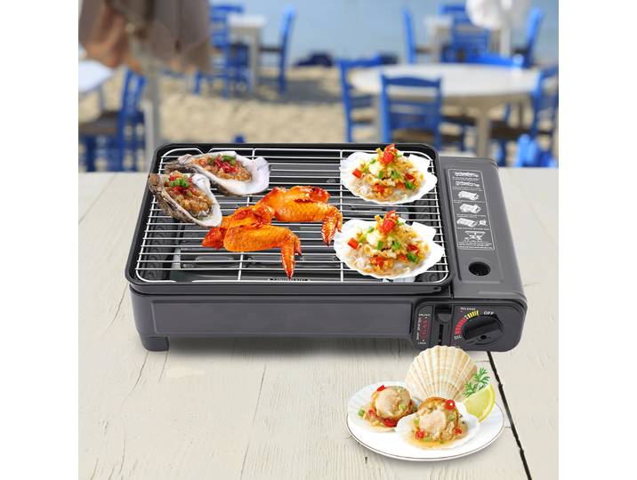 Réchaud à gaz butane portable, réchaud de camping avec plaque de cuisson, réchaud de pique-nique extérieur à chaleur réglable pour barbecue