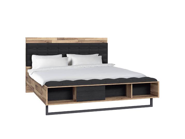 Bettgestell Merkin 160 x 200cm Kunstleder Schwarz/Beige Eiche