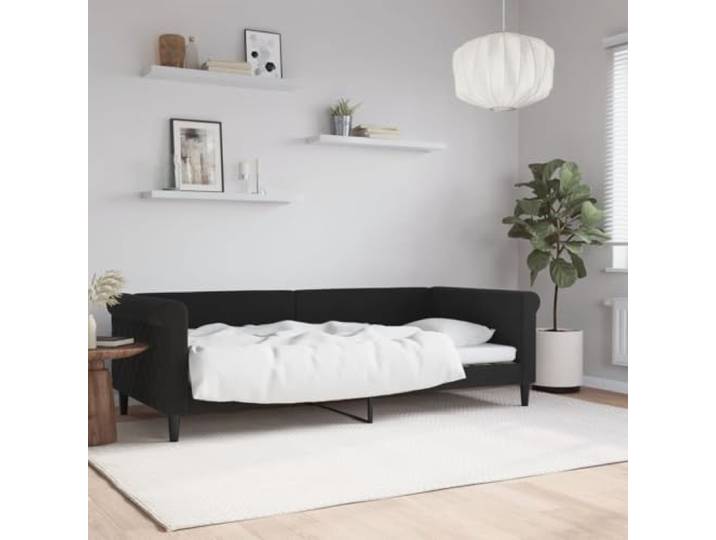 Samt 2 in 1 Schlafsofa Gästebett mit Schaumstoffpolsterung 90x200 cm Tagesbett Schwarz 90x200 cm Samt Schlafsofa mit Bettkasten Metallgestell Gästebett 2in1 Polsterbett für Wohnzimmer