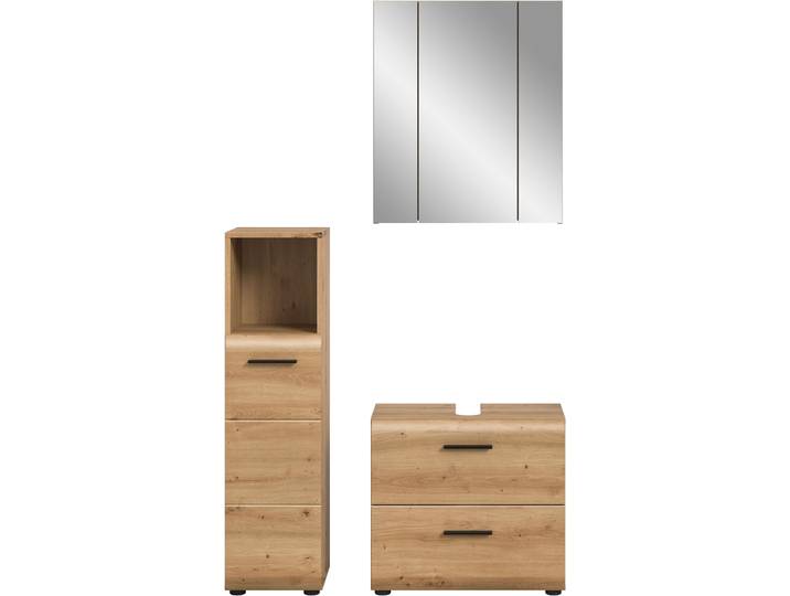 Badmöbel-Set WELLTIME FLORENZ, 3-teilige Badkombination, hochwertige MDF-Front , braun (artisan oak nb), B:105cm H:185cm T:32cm, Kastenmöbel-Sets, Badmöbel-Set, Bad-Kombination, Bad-Möbel, Badezimmer, Kombination, Kombi