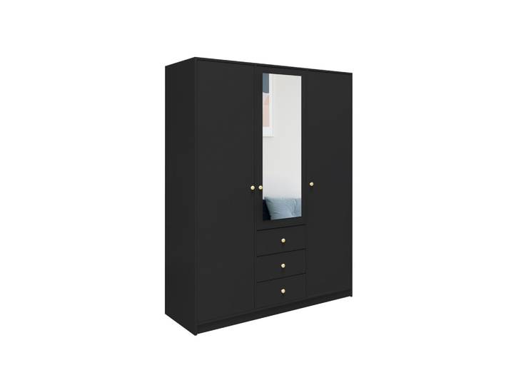 DREHTÜRENSCHRANK GALIO 149/200/57,5 cm 3-türig mit Spiegel Schwarz