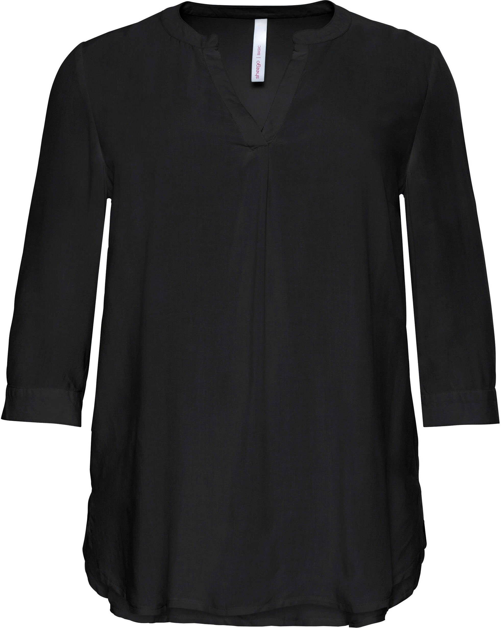 Longbluse SHEEGO "Tunika Tunika mit dekorativer Falte", Damen, Gr. 56, schwarz, Web, Stoff, , Modisch, Rundhals, Blusen Longbluse