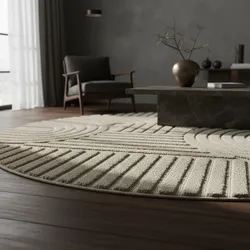 Hochflorteppich RIGI, im Skandi-Boho-Stil, Beige, Ø 200 cm