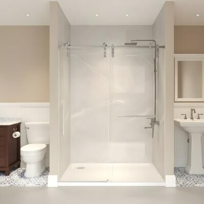 Frameless sliding shower door, 5/16-inch (8 mm) clear tempered glass, stainless steel frame