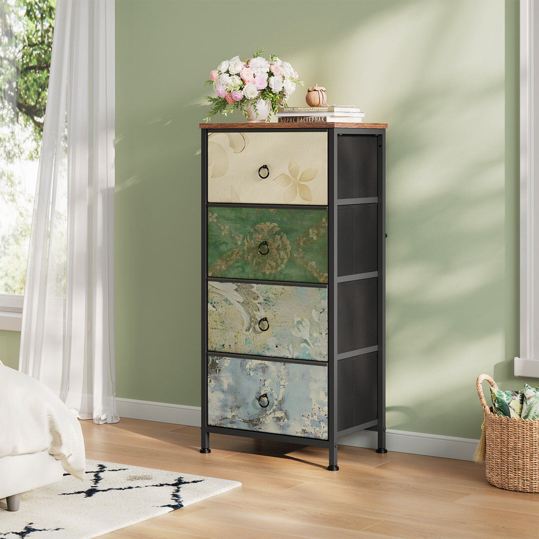 Borough Wharf Narrow chest of drawers, chest of drawers with 4 drawers made of fabric, sideboard storage chest for bedrooms, living room, hallway, industrial style, 95cm H X 45cm W X 30cm D