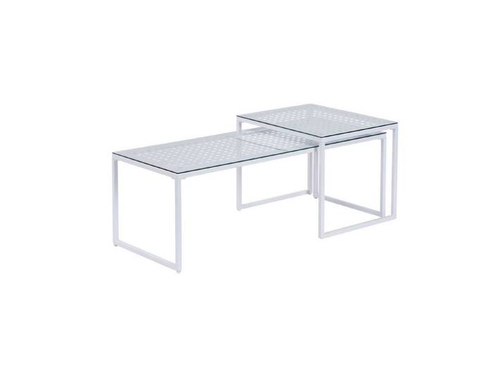 furnicato Satztisch 2er Set 100x40x35/50x40x40 cm Weiß Transparent (1-St), Platzsparendes Couchtisch-Set mit Gitterstruktur und Bodenschutz