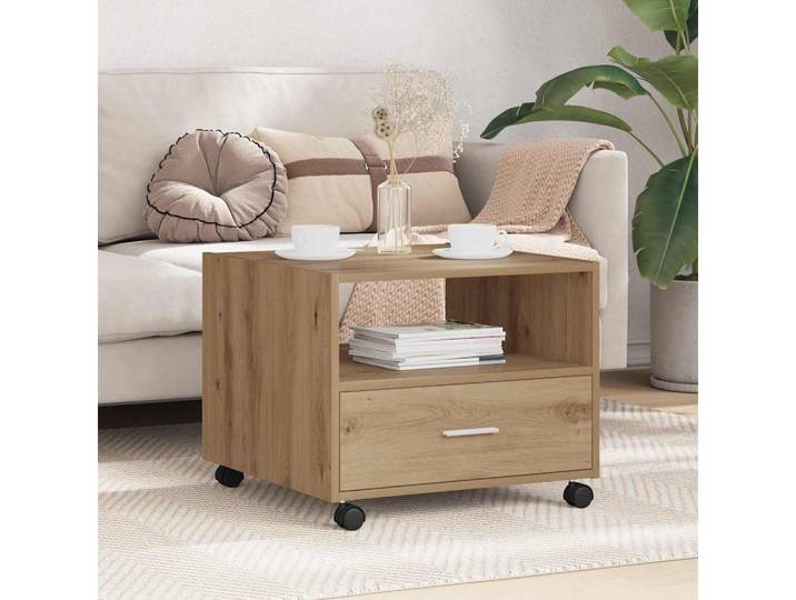 furnicato Couchtisch 55 x 55 x 45 cm Artisan-eiche (1-St), Wohnzimmertisch mit Schublade, Regal und 4 Rollen für Flexibilität