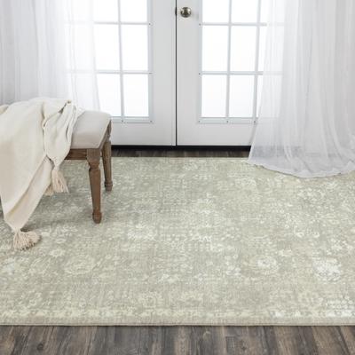 Alora Decor Aurora Grey and Beige Floral Border Wool Blend Rug