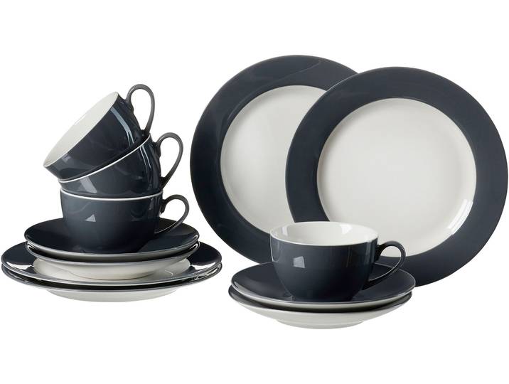 Kaffeeservice RITZENHOFF & BREKER Doppio , grau (anthrazit), 12 Stk., Porzellan, Geschirr-Sets, Kaffeeservice, Geschirr-Set