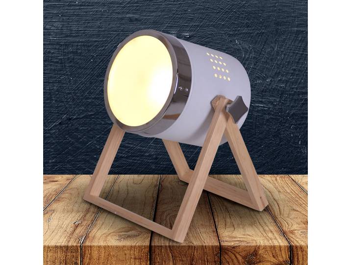 Näve Tischlampe Tim, weiß / opal, für Wohn- / Esszimmer, Holz, Vintage, Tischlampe