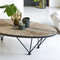 Couchtisch Beistelltisch Sofatisch Recycling-Ulme mit Metall 140x80 Industrielles Design