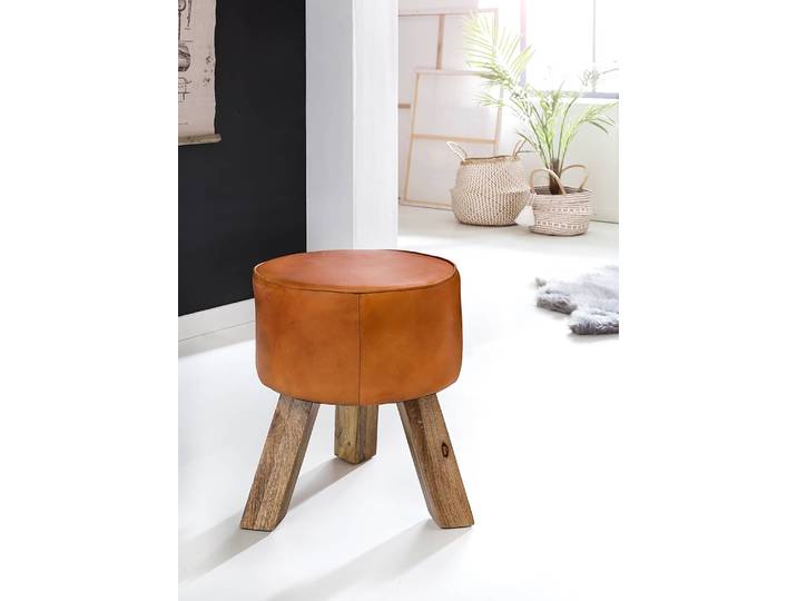 Repose-pieds capitonné Ø 37cm Marron