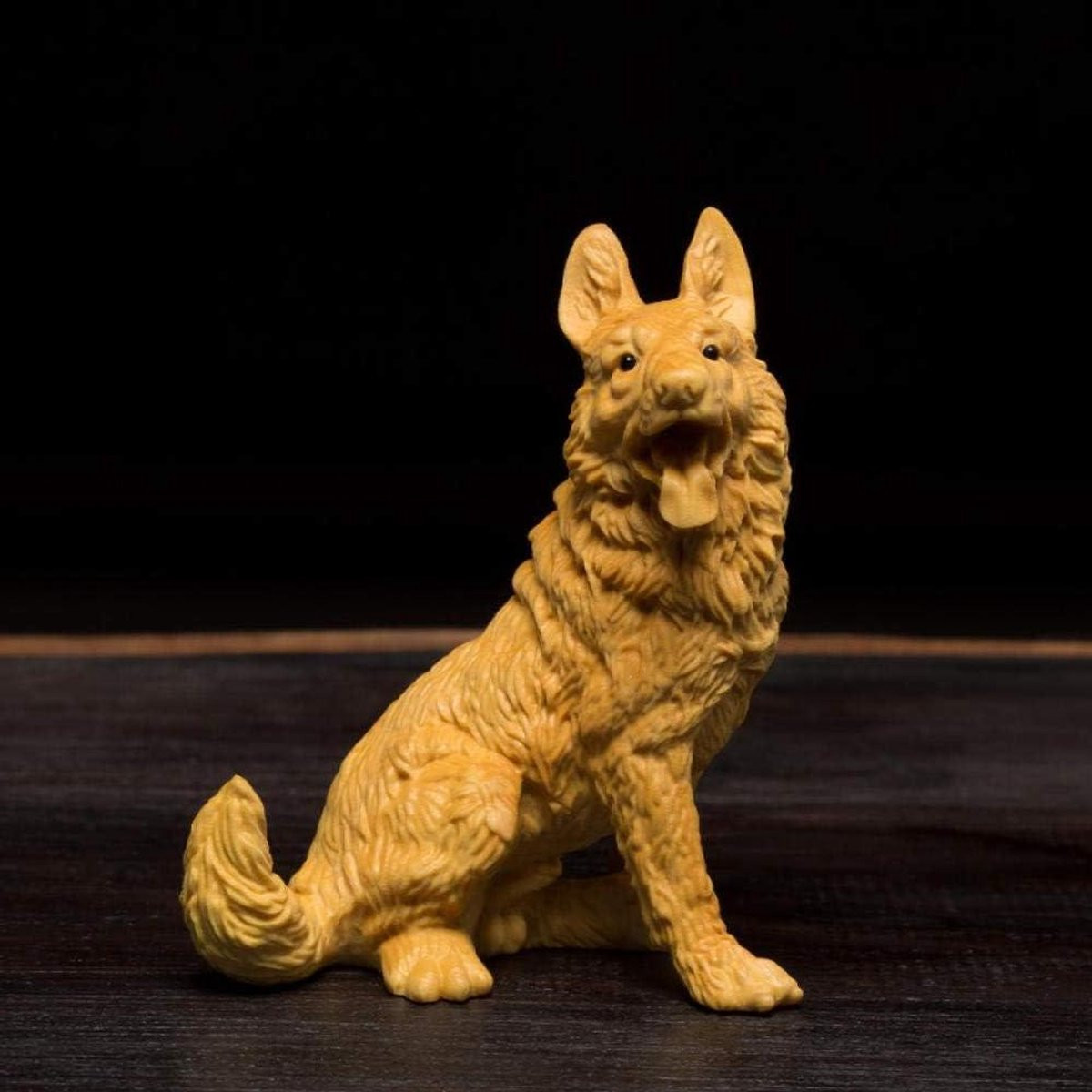 Handgesneden houten hond sculptuur voor decoratie van uw huis, kantoor of boekenplank