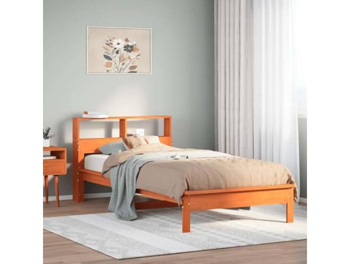 WDGJJFECNMUEHI Massivholz Bett mit Bücherregal Lattenrost Braun 75x190 cm Massivholzbett mit Regal und Lattenrost ohne Matratze Wachsbraun 75x190 cm Stauraum Bettgestell mit Buecherregal