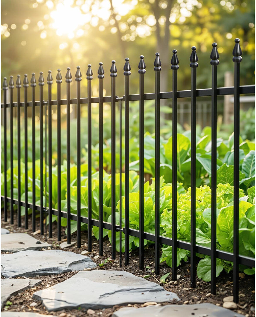 Thealyn Decorative Powder-Coated Metal Garden Fence Panels, No-Dig Rustproof Border Fencing for Flower Beds, Lawns, Patios, and Pet Areas Black 81cm H x 61cm W